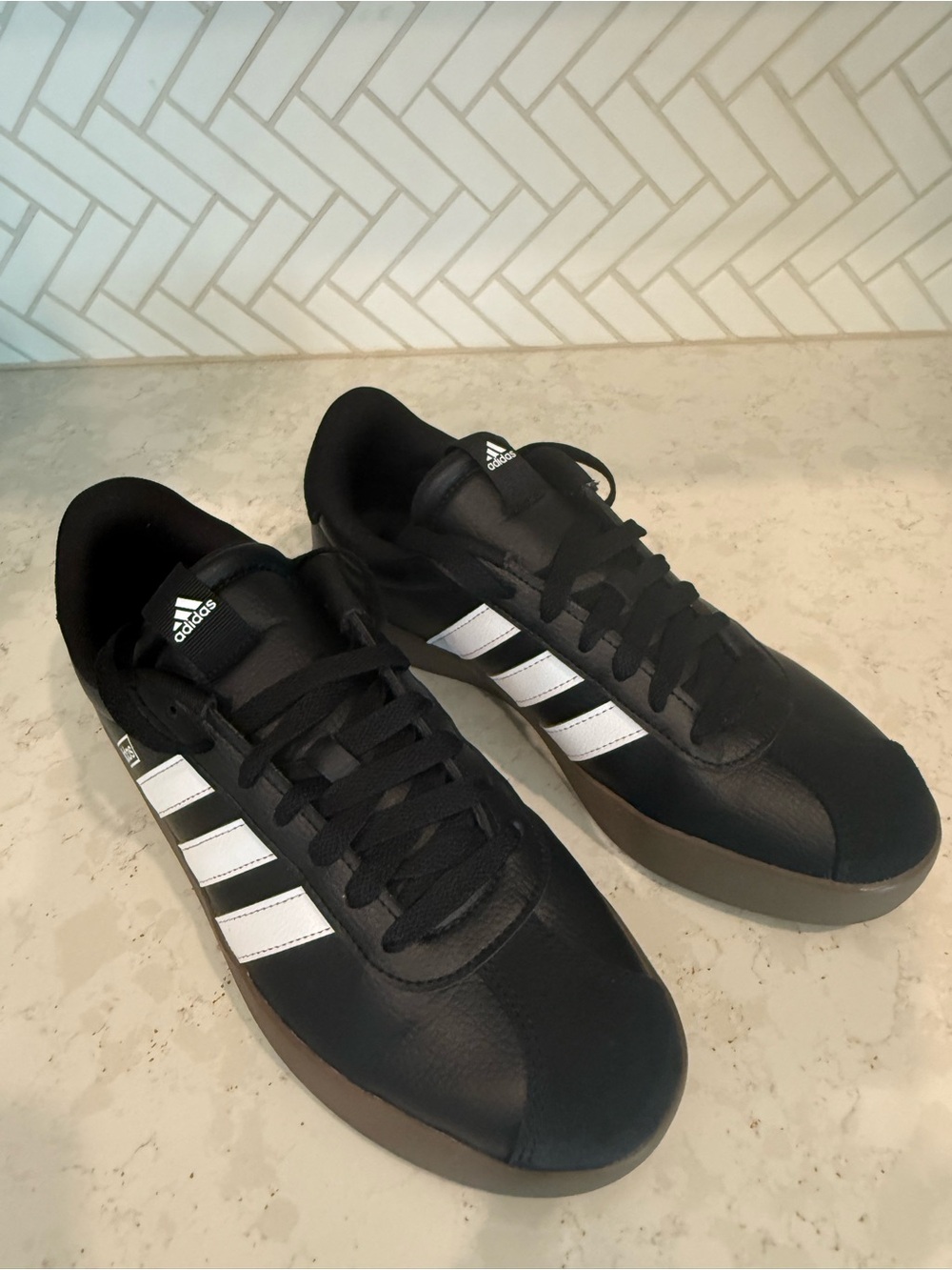 Adidas Black Sneakers with White Three Stripes size 9 Women’s